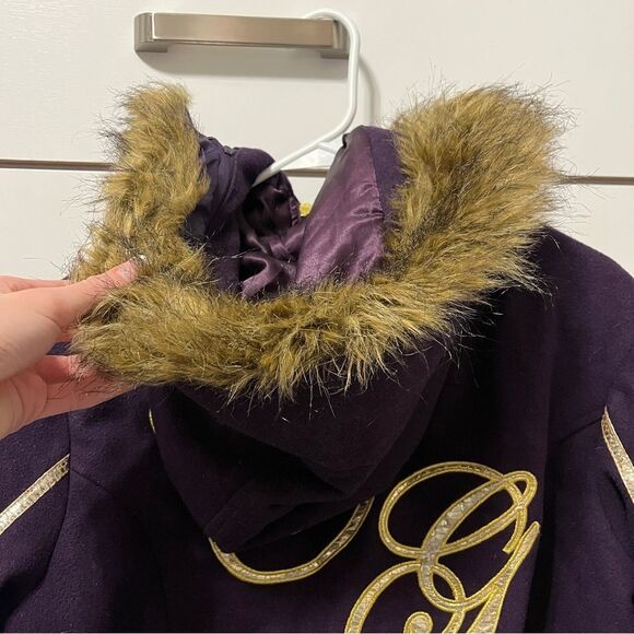 Vintage Y2K Coogi Embellished Purple & Gold Faux Fur Coat - Picture 8 of 14